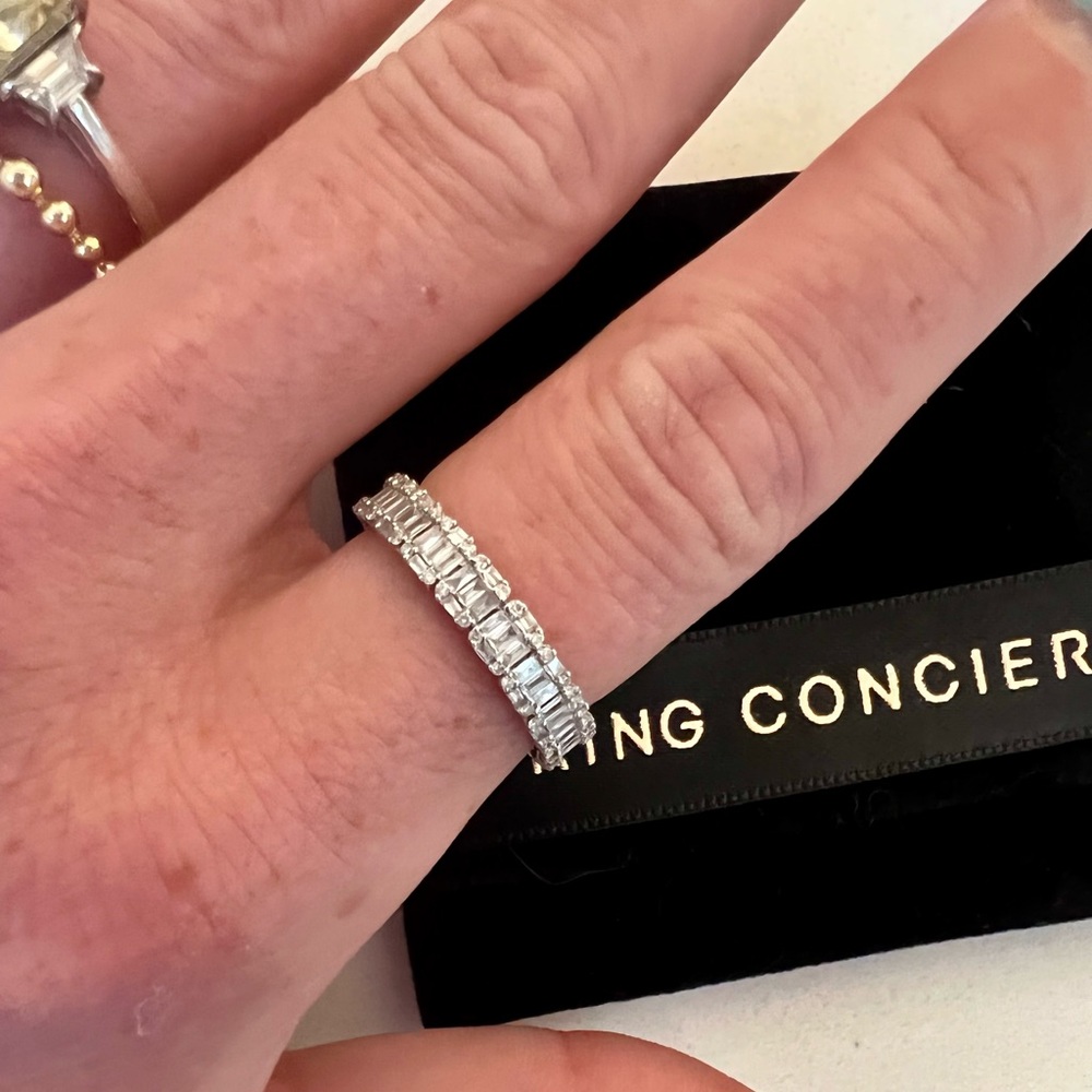Petit Emerald Illusion Band, Ring Concierge 
14K WG. Size 8, 3/4 diamonds.